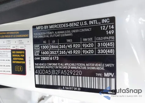 2015 Mercedes-Benz Ml 350 z USA, uszkodzony, nr VIN 4JGDA5JB2FA529220